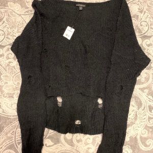 NWT Distressed Crop top, long sleeved sweater.